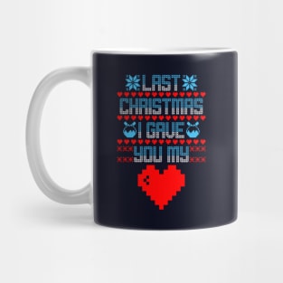 Funny 80's Heart Pixel Art Inspired Ugly Christmas Sweater Mug